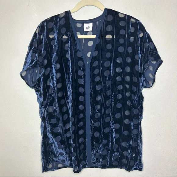 CAbi Navy Burnout Velvet Blouse Size Small - Picture 1 of 6